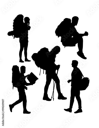 Backpacker and hiker activity silhouette