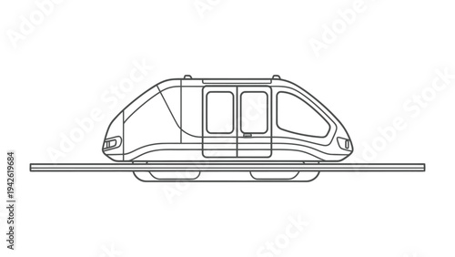 Futuristic Monorail Design: A sleek, futuristic monorail pod with a streamlined, aerodynamic design is depicted in a simple line drawing, illustrating advanced transportation concept.
