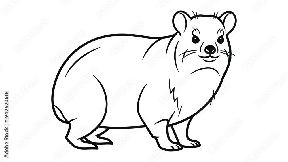 Obraz premium Rock Hyrax Outline Illustration: A detailed black and white illustration of a Rock Hyrax, showcasing its unique features in a minimalist style. 