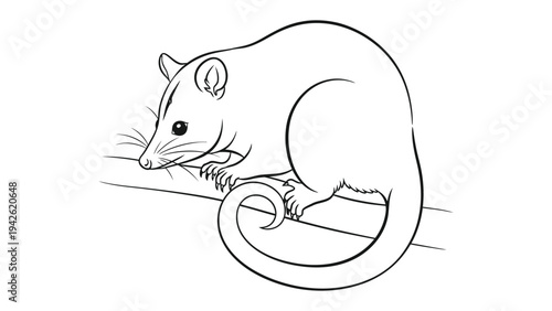 Possum on Branch: An illustration depicting a possum, showcasing its unique features as it perches gracefully on a branch, its curled tail adding a touch of charm. 