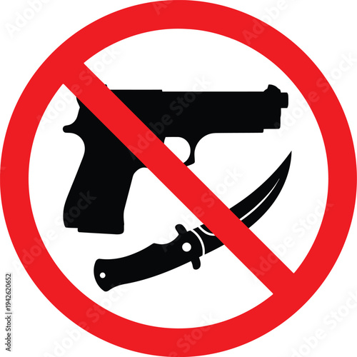 No Weapons Sign, Gun and Knife Prohibition Symbol