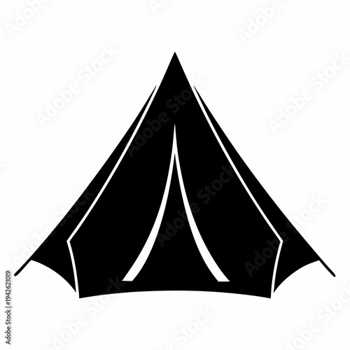 Simple black and white vector of an outdoor camping tent icon