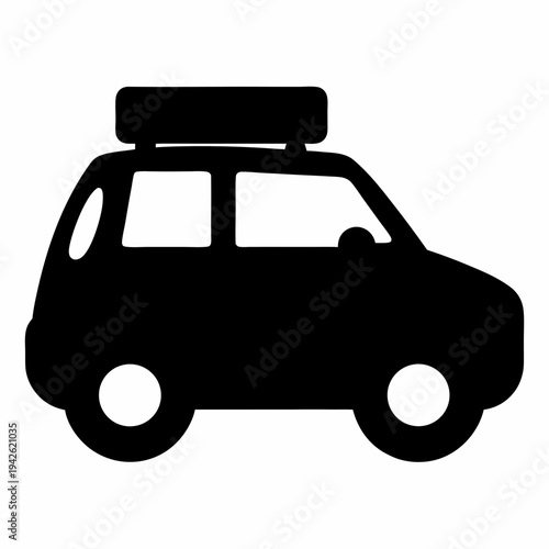 Iconic black car with roof rack represents travel and adventure simplicity