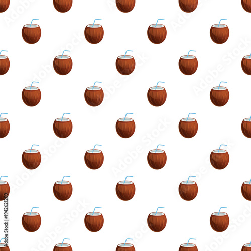 Repeating coconut drinks with straws creating a seamless tropical and refreshing pattern