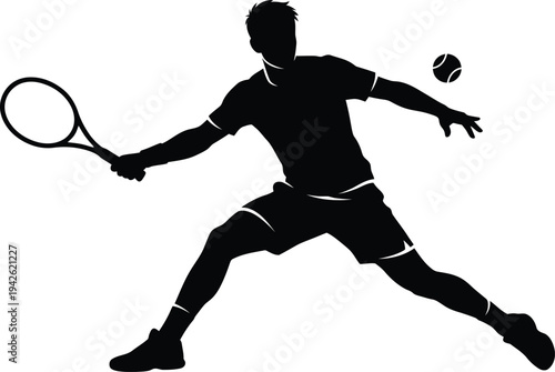 Tennis Player in Action, Serving Ball with Racket