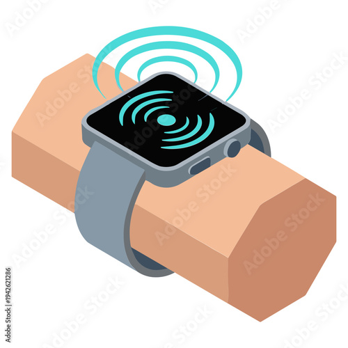 A smartwatch on a wrist displays wireless connectivity signals.