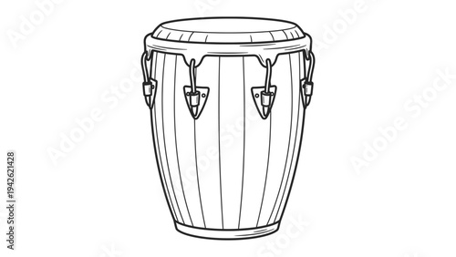 Conga Drum: A detailed, singular conga drum illustration, presenting its essential components in a clean, uncluttered style.