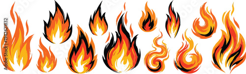 Fire Flames Vector Illustration Set
