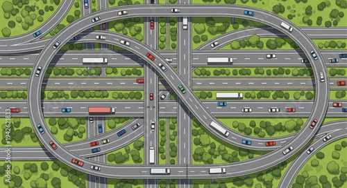 Highway Interchange with Heavy Traffic in an Infinity Loop Design.