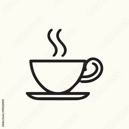 Minimalist Black Line Icon of a Steaming Hot Coffee or Tea Cup