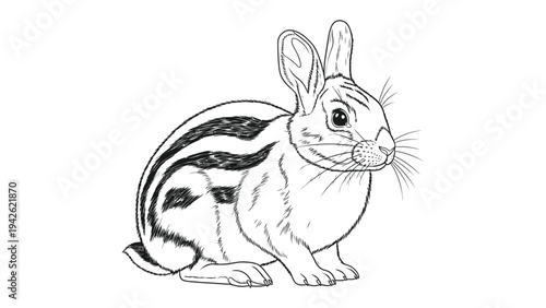 Cottontail Bunny Sketch: A detailed illustration of a cottontail bunny, showcasing its fluffy fur, long ears, and inquisitive gaze, captured in a monochrome style.