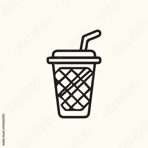 Minimalist Black Outline Icon Of A Refreshing To Go Drink With Straw
