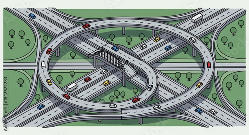 Complex Highway Interchange with Looping Overpass and Traffic Flow.