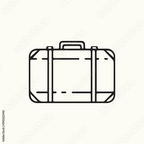 Minimalist black line art icon of a classic travel suitcase vector