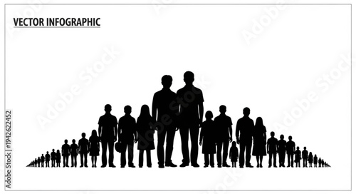 Silhouette of a crowd of people standing together, vector infographic.