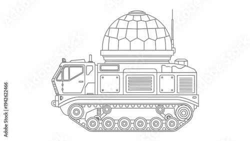 Mobile radar vehicle: A detailed line drawing showcases a mobile radar vehicle, a marvel of engineering designed for advanced tracking and surveillance capabilities.