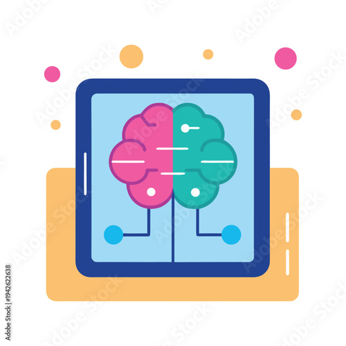 Artificial intelligence brain sketching augmented reality interface illustration