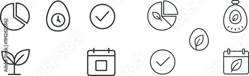 Four distinct icons are arranged in a clean layout, featuring elements of productivity, time management, approval, and growth. Their minimalist design conveys a professional, contemporary aesthetic.