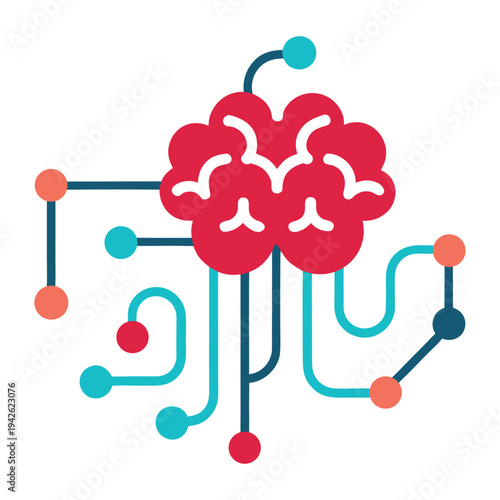 Circuit brain drawing flowing data arrows creative concept