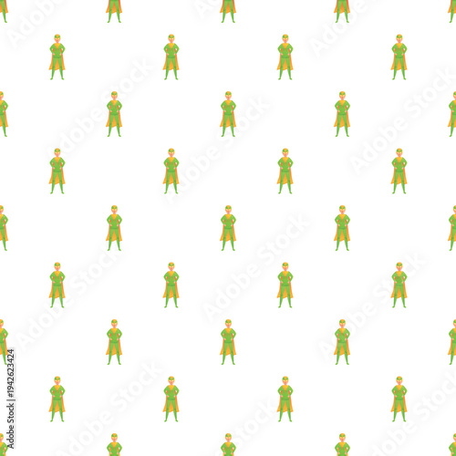 Superhero character standing with hands on hips, forming a seamless pattern on white background