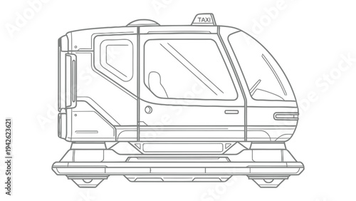 Futuristic Taxi Concept: A sleek, modern design showcases a futuristic taxi, hinting at a new era of urban transport, streamlined, efficient and environmentally conscious.