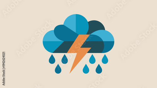 A graphic illustration of a stormy weather with rain and lightning