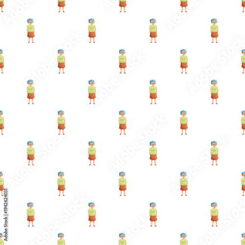 Cartoon elderly woman with blue hair creating a seamless pattern
