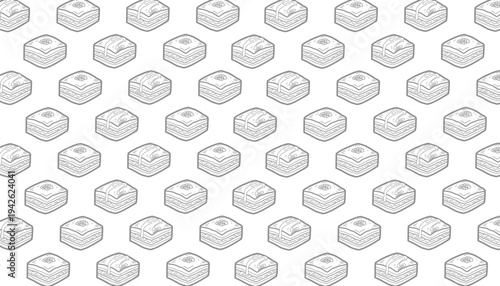 Baklava Seamless Pattern. Middle Eastern Pastry Illustration. Handdrawn Honey Dessert. Repeating Sweet Food Background. Decorative Packaging Textile Design.