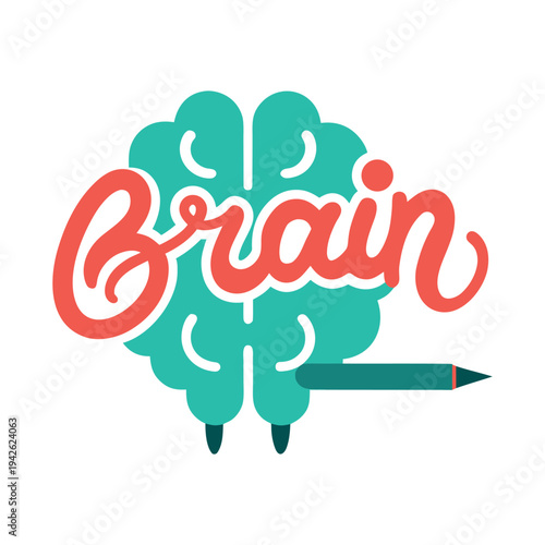 Digital brain creating artistic calligraphy typography illustration