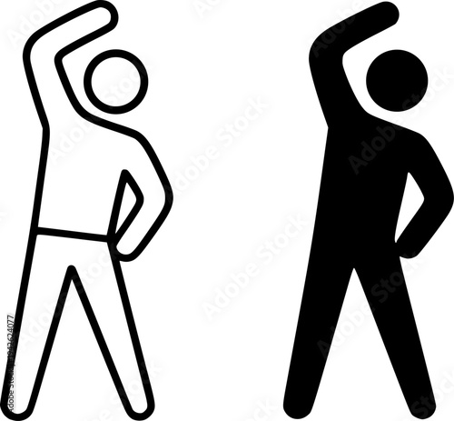 Gymnastics symbol icon, black and white in outline and silhouette design style