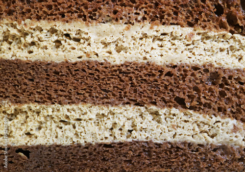 Macro shot of rich chocolate chiffon cake's mouthwatering texture