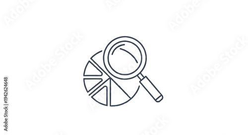 Magnifying glass over a pie chart representing data analysis.