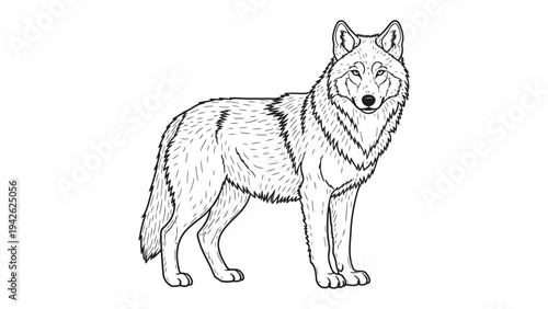 A Fierce Portrait of a Wolf: A captivating illustration of a majestic wolf stands tall, showcasing its piercing gaze and untamed spirit.