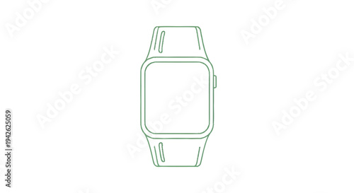 Minimalist outline drawing of a modern smartwatch on a white background.