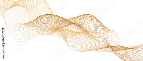 Abstract vector wavy lines with smooth flowing curves on golden gradient background. Luxury elegant backdrop with light graceful veil effect for business cards, presentations, branding and premium 