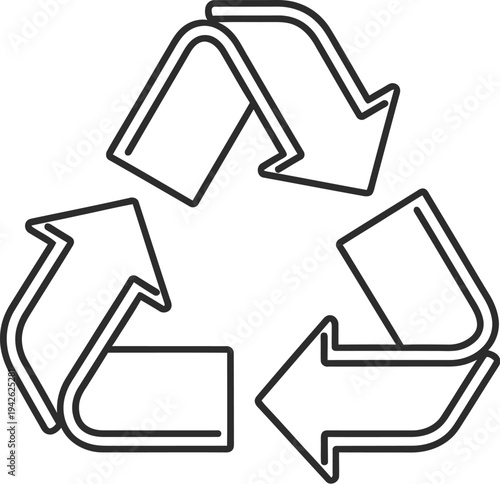 Universal recycling symbol featuring three arrows forming a triangular shape representing environmental protection, waste reduction, and sustainability efforts.