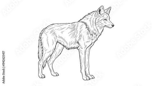 Coyote sketch: A detailed pencil sketch of a solitary coyote in a natural pose, showcasing the animal's features and form.