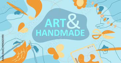 Crafting organic material into handmade objects, natural pastel colors, illustration banner background