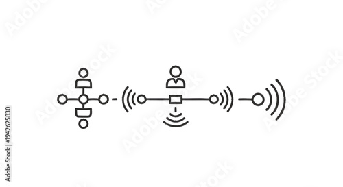 Network connection between people and devices illustration.