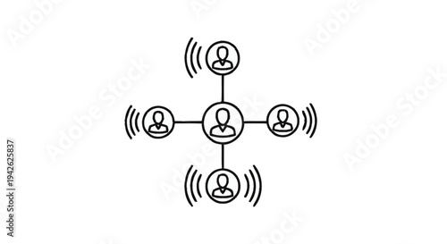 Network of Connected People with Communication Signals.