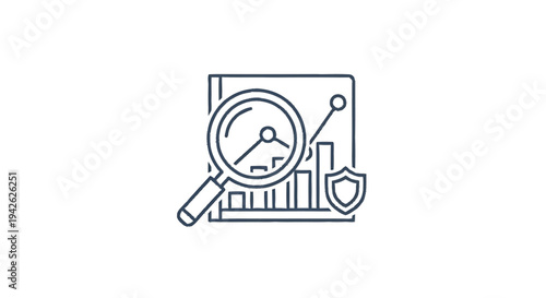 Magnifying Glass Over Financial Data Chart with Security Shield Icon.