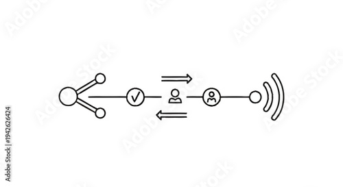 Network connection and data flow diagram with people icons.