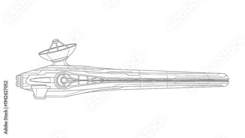 Futuristic Spaceship Concept: A stylized drawing of a futuristic spaceship design, rendered in intricate detail, showcasing advanced technology and sleek aesthetics. 