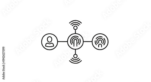 Network connection between people and technology icons.