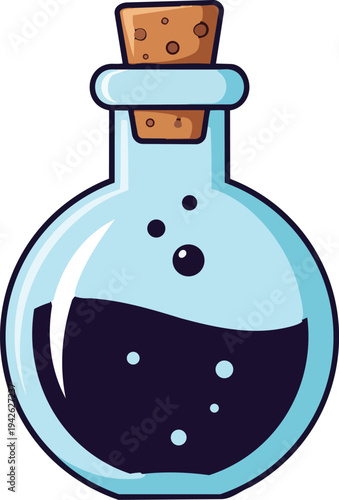 Magic Potion Bottle Glass Flask Fantasy Alchemy Liquid Elixir Laboratory Symbol Cartoon Game Illustration Chemical Mystic Drink.