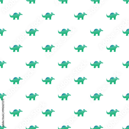 Cute green dinosaur characters forming a fun prehistoric repeat pattern for kids