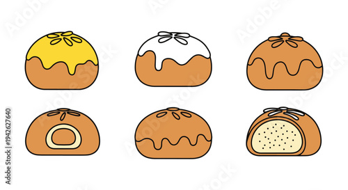 Honey Bun Line art vector set creative geometric abstract color illustration