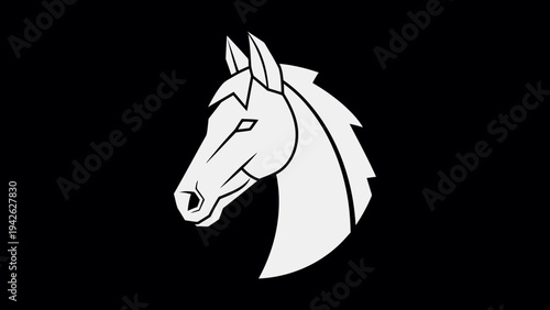 Minimalist White Horse Head Silhouette on Black Background.