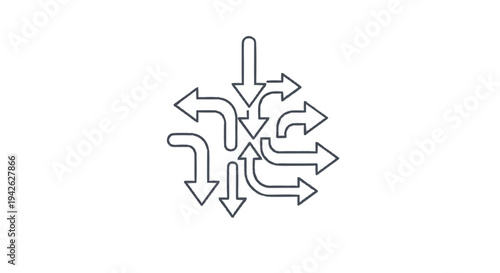 Multiple Arrows Converging and Diverging in a Complex Flow.