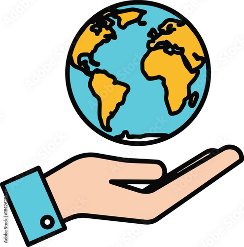 Hand Holding Globe Global Care Responsibility Concept Vector Illustration.